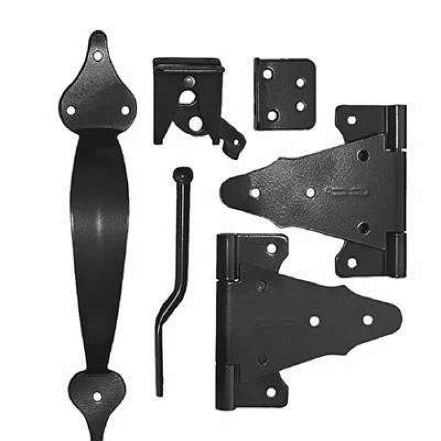 Builders Hardware * | Nuvo Iron Wgckh Black Metal Wooden Fence And Gate Handle Latch And Hinge Combo Kit